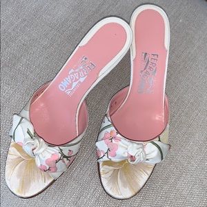 Salvatore Ferragamo Satin Floral Kitten Heels silk